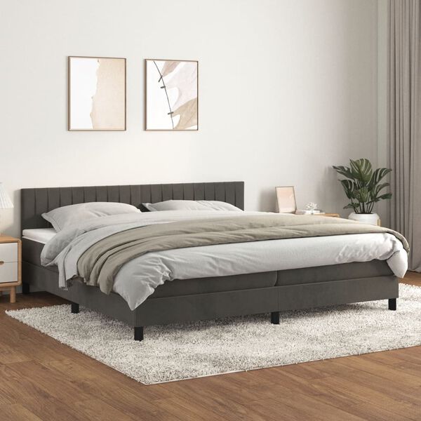 vidaXL Sommier &agrave; lattes de lit et matelas Gris fonc&eacute; 200x200cm Velours