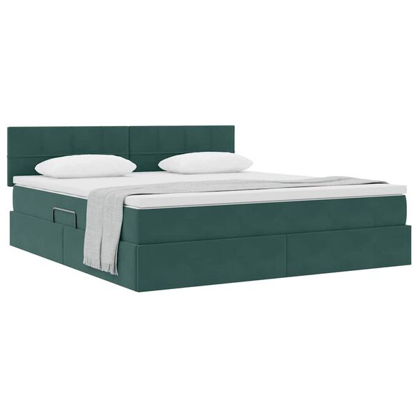 vidaXL Lit de Rangement avec matelas Vert fonc&eacute; 180 x 200 cm Velours