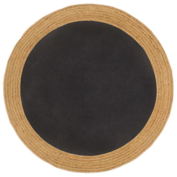 vidaXL Tapis tress&eacute; Noir et naturel 120 cm Jute et coton Rond