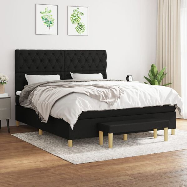 vidaXL Sommier &agrave; lattes de lit avec matelas Noir 160x200 cm Tissu