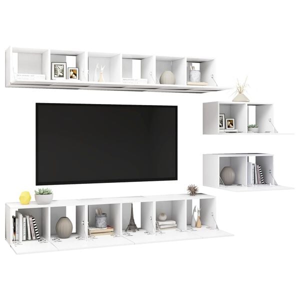 vidaXL Meubles TV 8 pcs Blanc Bois d'ing&eacute;nierie