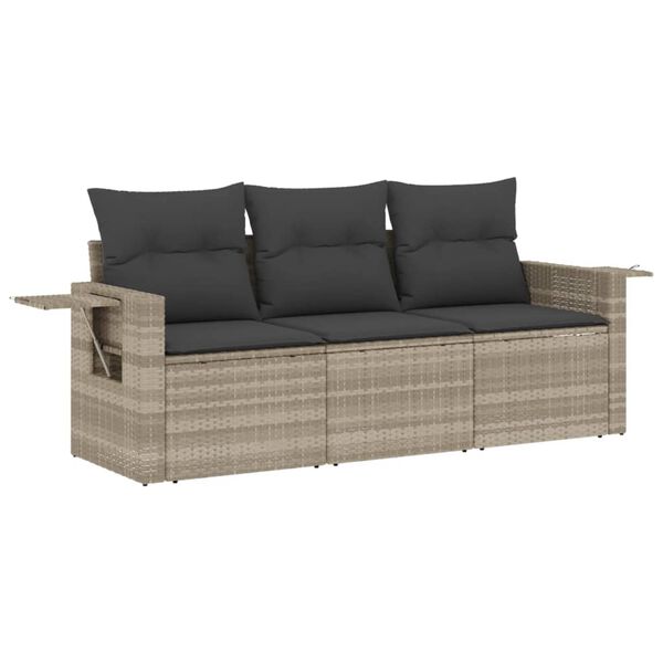 vidaXL Salon de jardin avec coussins 3 pcs gris clair r&eacute;sine tress&eacute;e