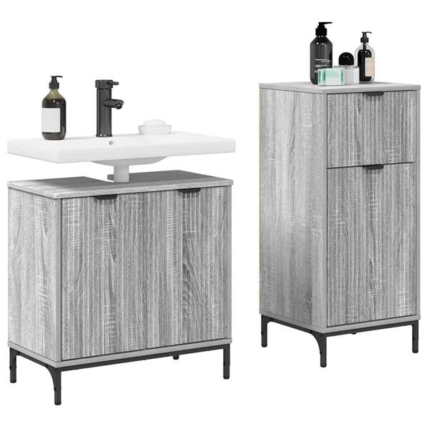 vidaXL Ensemble de mobilier de salle de bain 2 pcs Gris Sonoma