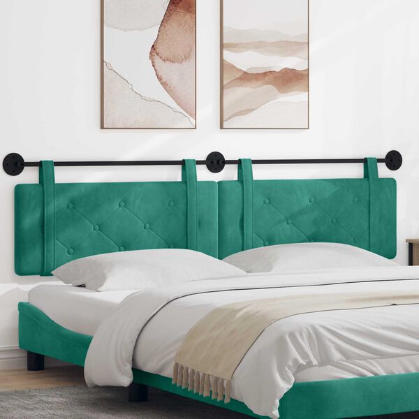 vidaXL T&ecirc;te de lit suspendue Turquoise 210 x 55 x 5 cm Velours