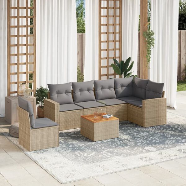 vidaXL Salon de jardin avec coussins 7pcs m&eacute;lange beige r&eacute;sine tress&eacute;e