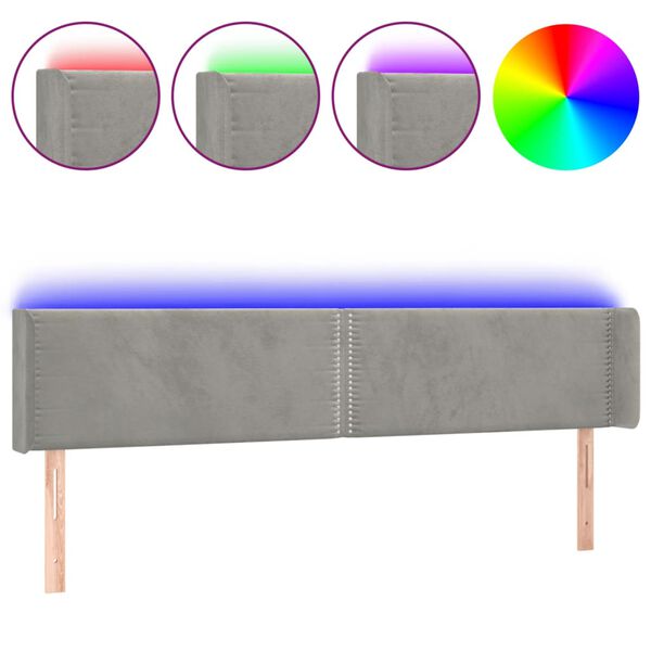 vidaXL T&ecirc;te de lit &agrave; LED Gris clair 203x16x78/88 cm Velours