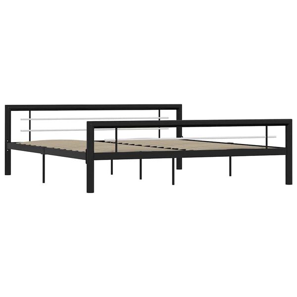 vidaXL Cadre de lit sans matelas noir et blanc m&eacute;tal 180x200 cm