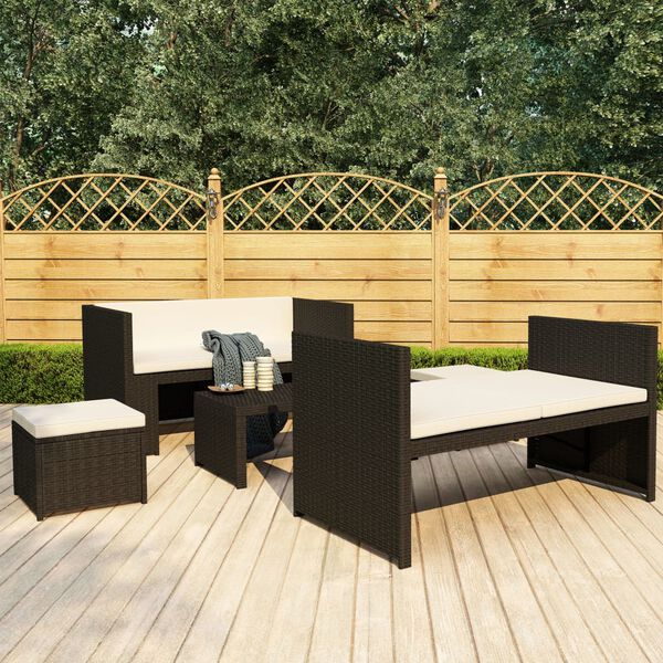 vidaXL Salon de jardin 5 pcs avec coussins R&eacute;sine tress&eacute;e Noir