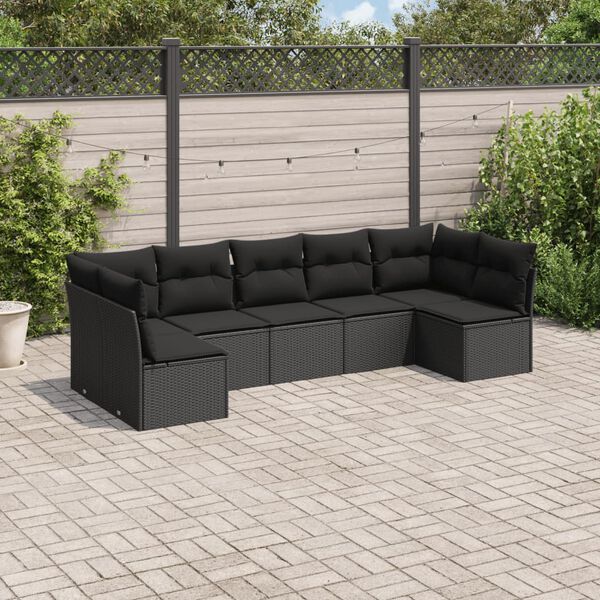 vidaXL Salon de jardin 7 pcs avec coussins noir résine tressée