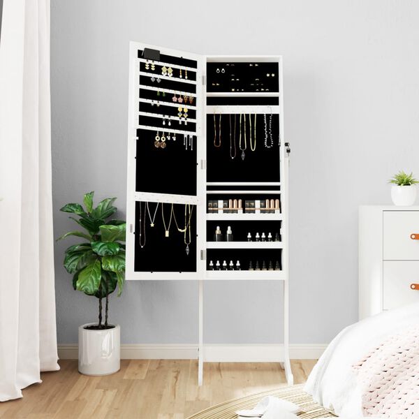 vidaXL Armoire &agrave; bijoux miroir avec lumi&egrave;res LED sur pied blanc