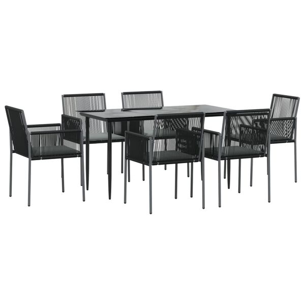 vidaXL Ensemble à manger de jardin coussins 7 pcs noir rotin et acier