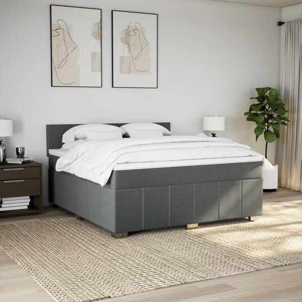 vidaXL Sommier &agrave; lattes de lit avec matelas Gris fonc&eacute; 180x200cm Tissu