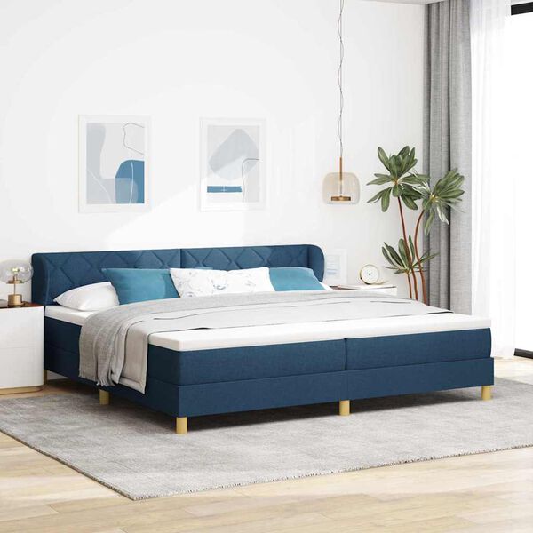 vidaXL Lit &agrave; ressorts avec matelas Bleu 200 x 200 cm tissu