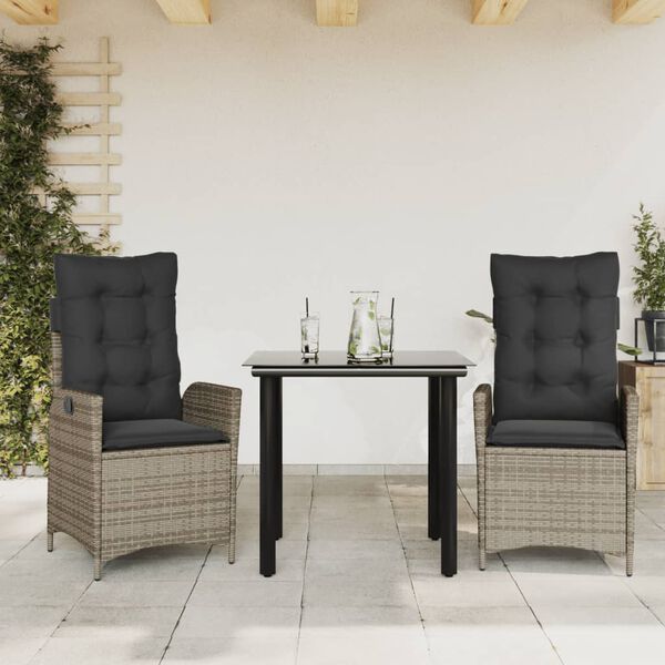 vidaXL Ensemble à manger de jardin et coussins 7 pcs gris rotin