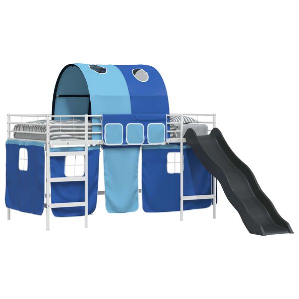 vidaXL Lit mezzanine pour enfants Blanc et Bleu 79,5 x 200 cm M&eacute;tал