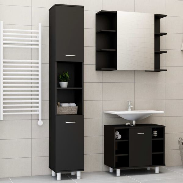 vidaXL Ensemble de meubles de salle de bain 3 pcs Noir Bois ing&eacute;nierie