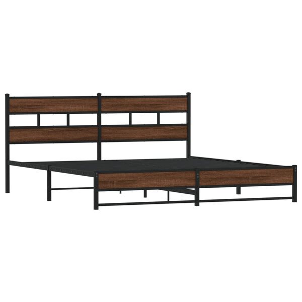 vidaXL Cadre de lit en m&eacute;tal sans matelas ch&ecirc;ne marron 193x203 cm