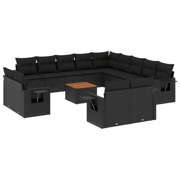 vidaXL Salon de jardin avec coussins 14 pcs noir r&eacute;sine tress&eacute;e