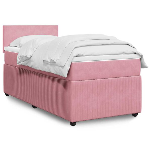 vidaXL Sommier &agrave; lattes de lit avec matelas Rose 100x200 cm Velours
