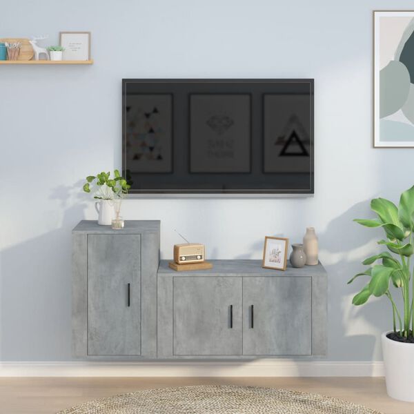 vidaXL Ensemble de meubles TV 2 pcs gris b&eacute;ton bois d'ing&eacute;nierie
