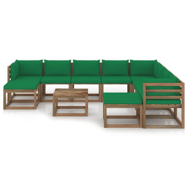 vidaXL Salon de jardin 11 pcs avec coussins Vert