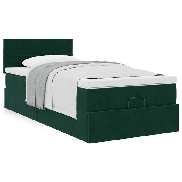 vidaXL Cadre de lit ottoman avec matelas vert fonc&eacute; 90x200 cm velours