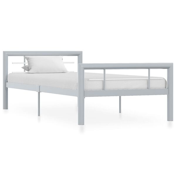 vidaXL Cadre de lit sans matelas gris et blanc m&eacute;tal 90x200 cm