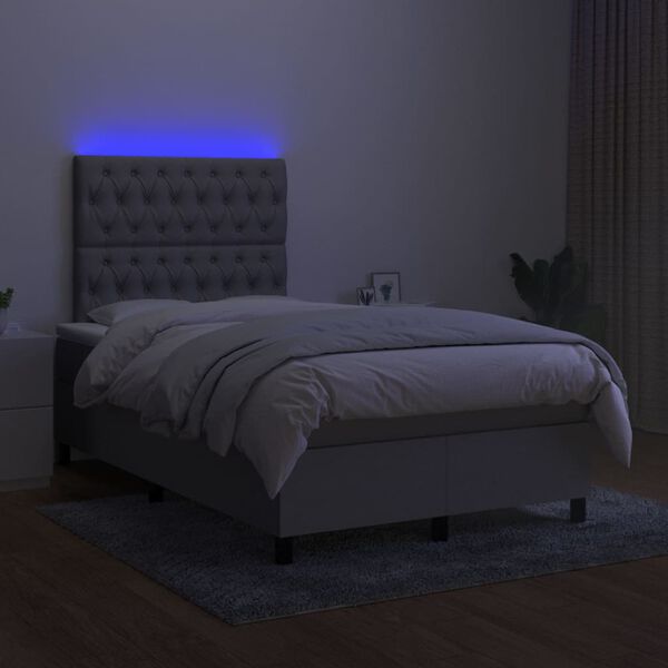 vidaXL Sommier &agrave; lattes de lit et matelas et LED Gris clair 120x200 cm