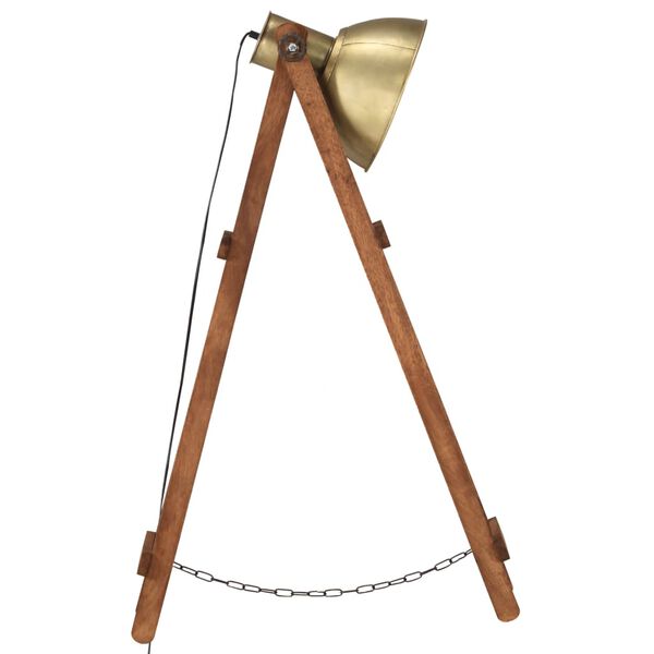 vidaXL Lampadaire Laiton E27 Bois de manguier massif