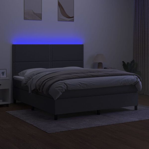 vidaXL Sommier &agrave; lattes de lit et matelas et LED Gris fonc&eacute; 180x200 cm