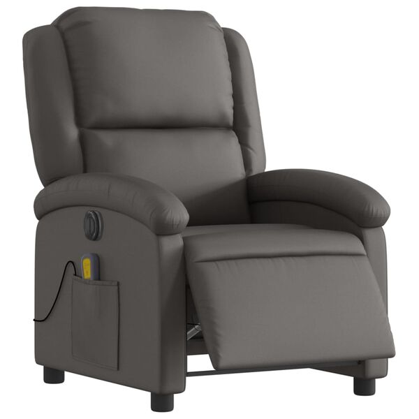 vidaXL Fauteuil de massage inclinable &eacute;lectrique gris cuir v&eacute;ritable