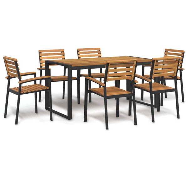 vidaXL Ensemble &agrave; manger de jardin 7 pcs bois d'acacia solide et m&eacute;tal