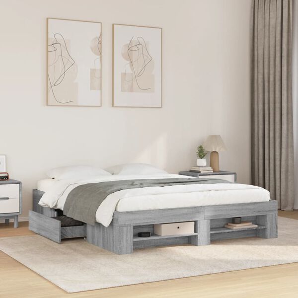 vidaXL Cadre de lit sans matelas sonoma gris 160x200cm bois ing&eacute;nierie