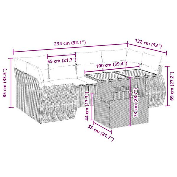 vidaXL Salon de jardin avec coussins 7 pcs beige r&eacute;sine tress&eacute;e