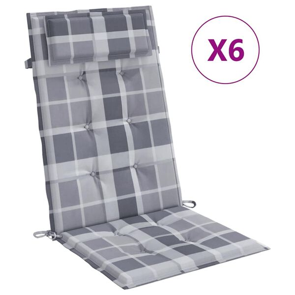 vidaXL Coussins de chaise &agrave; dossier haut lot de 6 carreaux gris