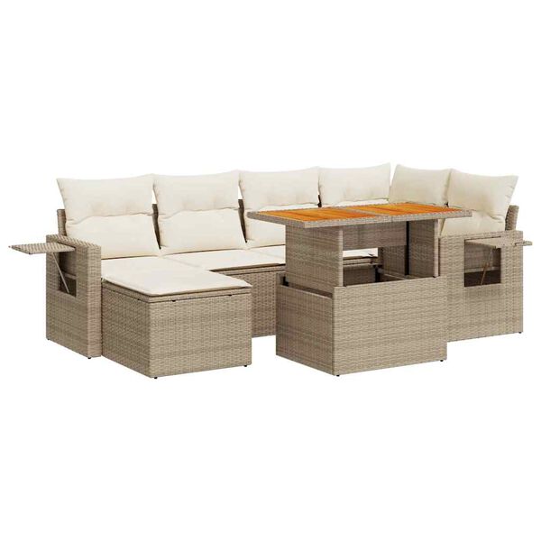 vidaXL Salon de jardin avec coussins 7 pcs beige r&eacute;sine tress&eacute;e