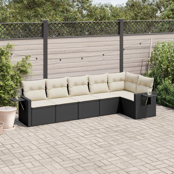 vidaXL Salon de jardin 6 pcs avec coussins noir r&eacute;sine tress&eacute;e