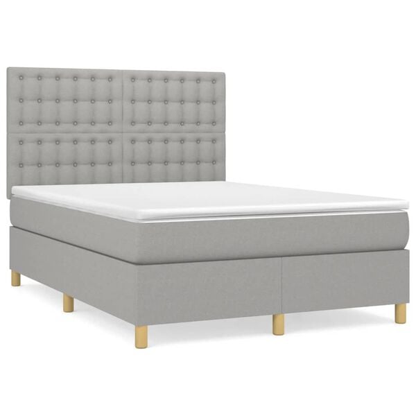 vidaXL Sommier &agrave; lattes de lit avec matelas Gris clair 140x200cm Tissu