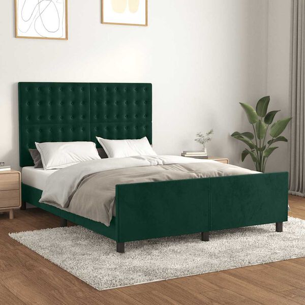 vidaXL Cadre de lit sans matelas vert fonc&eacute; 140x190 cm velours