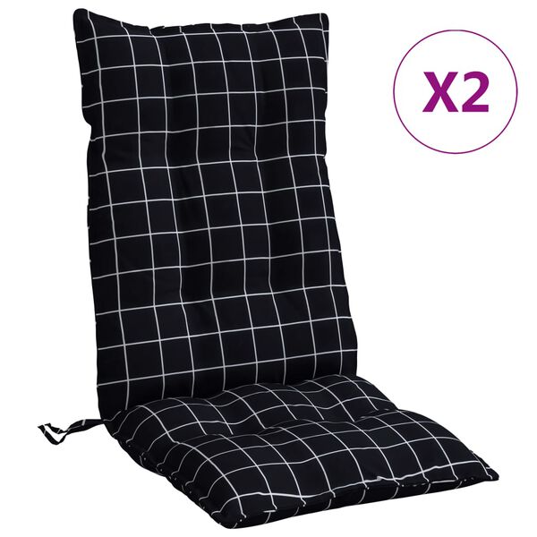 vidaXL Coussins de chaise &agrave; dossier haut lot de 2 motif carreaux noir