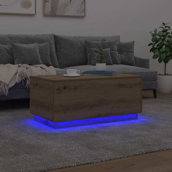 vidaXL Table basse avec lumières LED chêne artisanal 90x50x40 cm