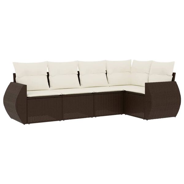 vidaXL Salon de jardin avec coussins 5 pcs marron r&eacute;sine tress&eacute;e