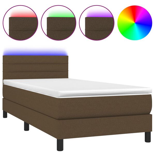 vidaXL Sommier &agrave; lattes de lit et matelas et LED Marron fonc&eacute; 90x190cm