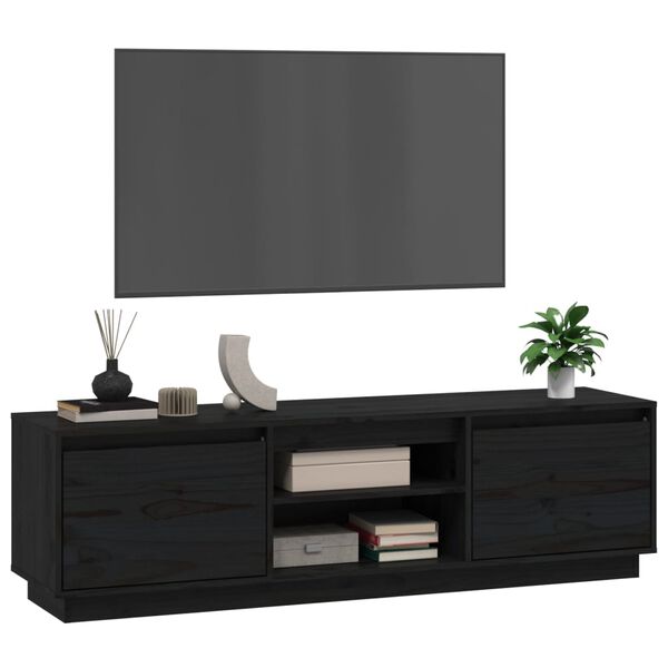 vidaXL Meuble TV Noir 140x35x40 cm Bois de pin massif