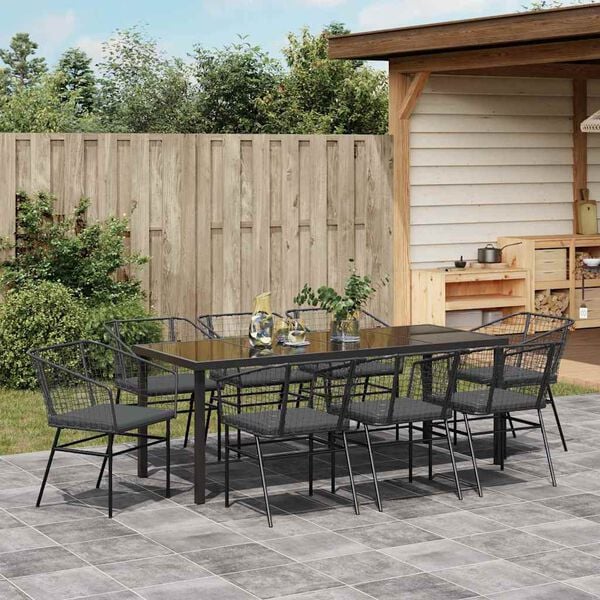 vidaXL Ensemble de salle &agrave; manger pour jardin 9 pcs Noir polyrotin