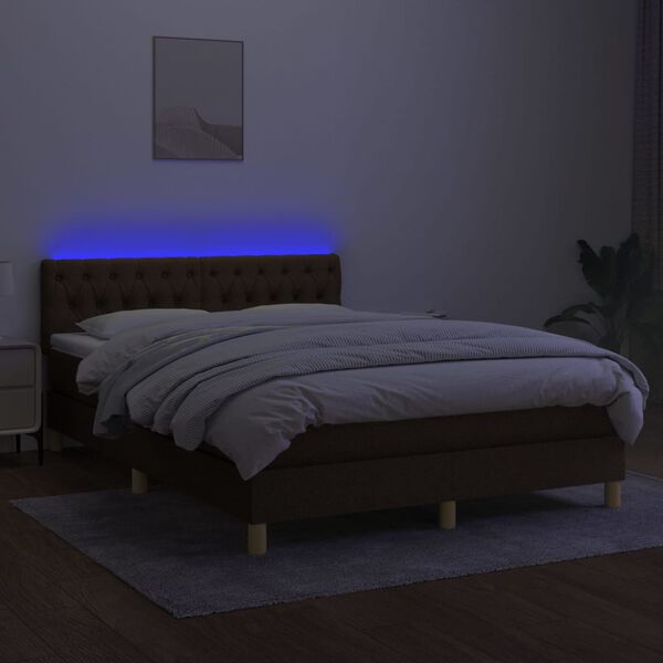 vidaXL Sommier &agrave; lattes de lit matelas et LED Marron fonc&eacute; 140x200 cm