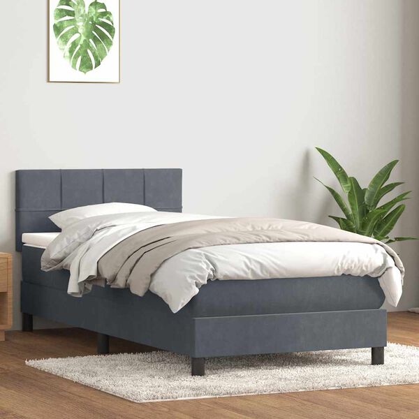 vidaXL Sommier &agrave; lattes de lit et matelas gris fonc&eacute; 100x220cm velours