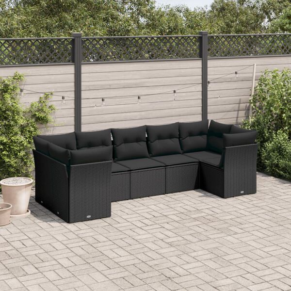 vidaXL Salon de jardin 7 pcs avec coussins noir r&eacute;sine tress&eacute;e
