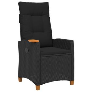 vidaXL Chaise inclinable avec plateau &agrave; th&eacute; Noir polyrotin