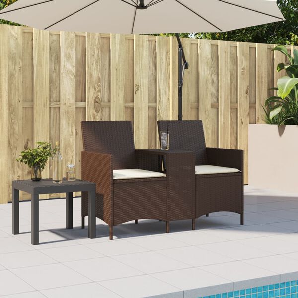 vidaXL Canapé de jardin 2 places avec table et coussins résine tressée